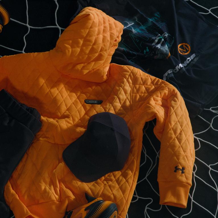 UA x Mansory orange quilted hoodie